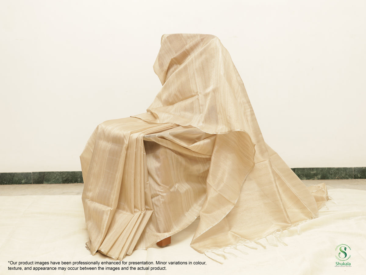 Ivory Cream Shimmer Silk Saree