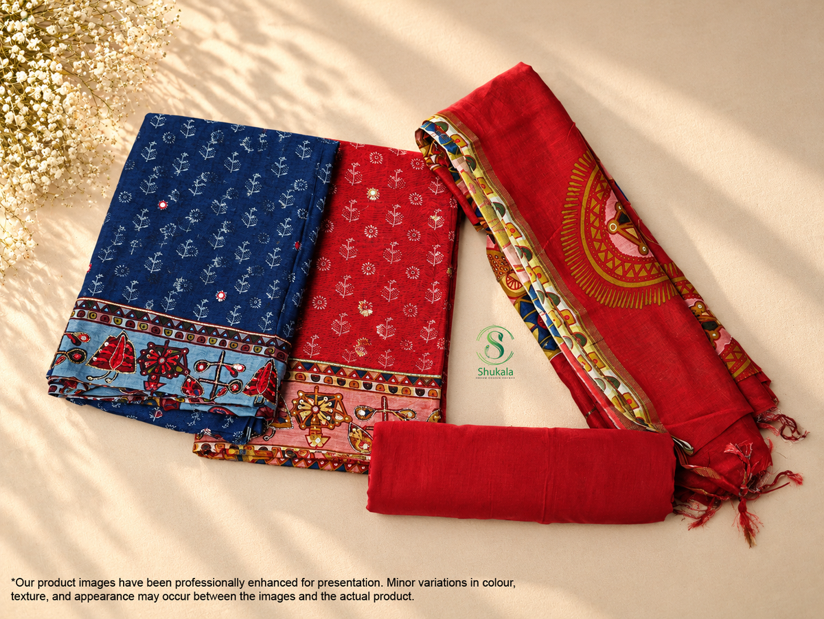 Maroon and Royal blue Chanderi silk suit