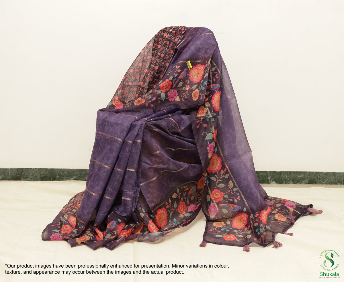 Twilight Mauve Scalloped Organza Saree