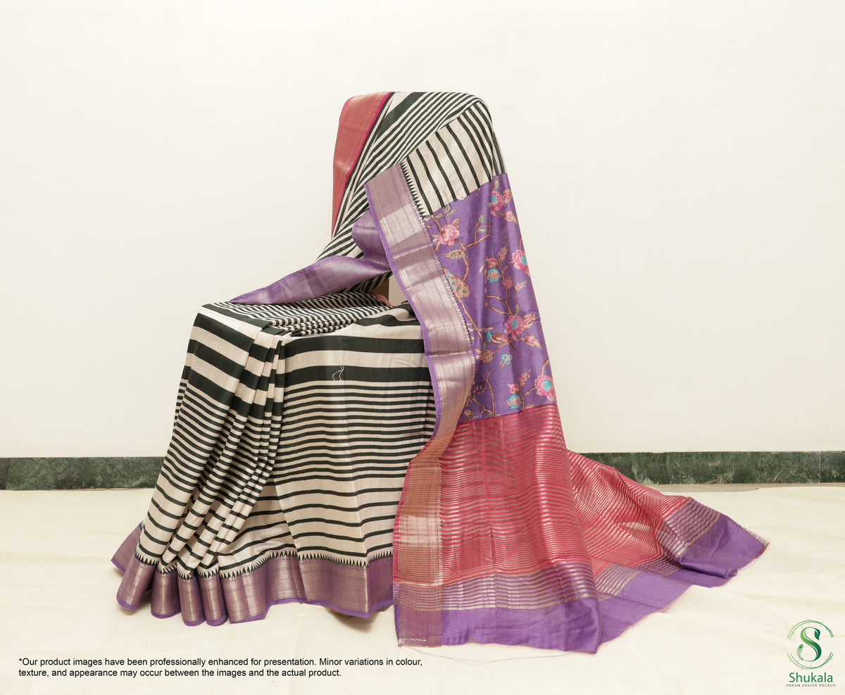 Monochrome Chevron & Fuchsia Saree