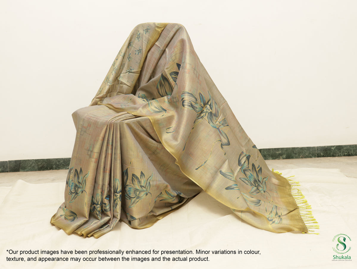 Olive Bronze Metallic Shimmer Saree