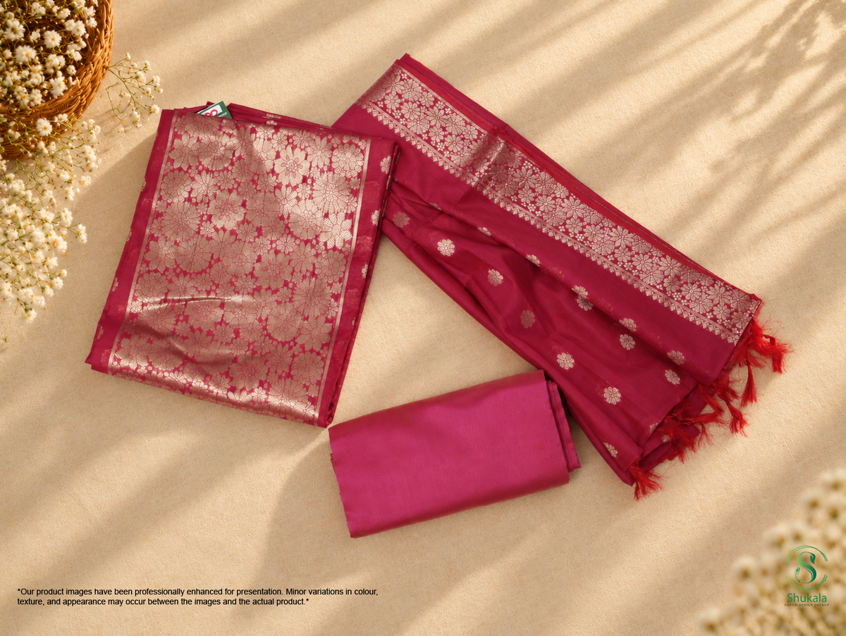 Ruby Pink & Yellow Ochre Floral Block Salwar Suit