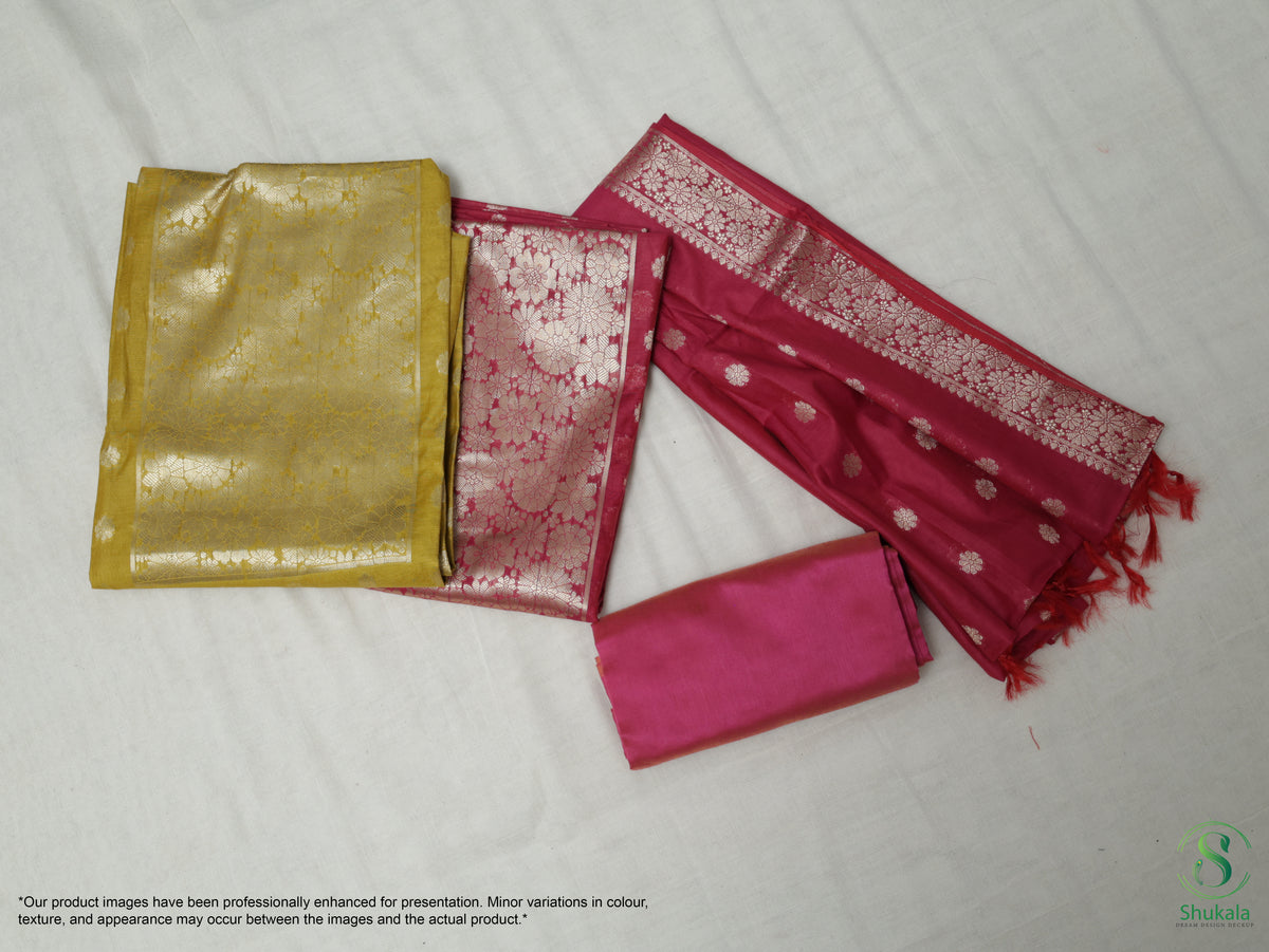 Ruby Pink & Yellow Ochre Floral Block Salwar Suit