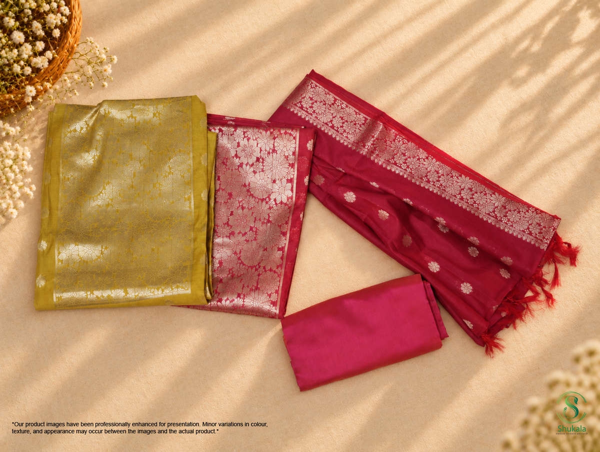 Ruby Pink & Yellow Ochre Floral Block Salwar Suit