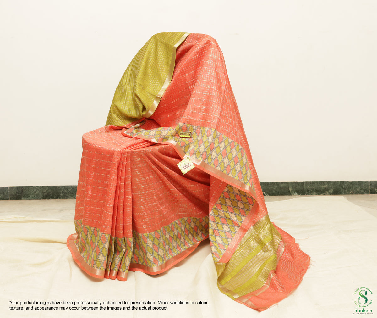 Soft Silk Fancy Peach withl Liril Green Saree