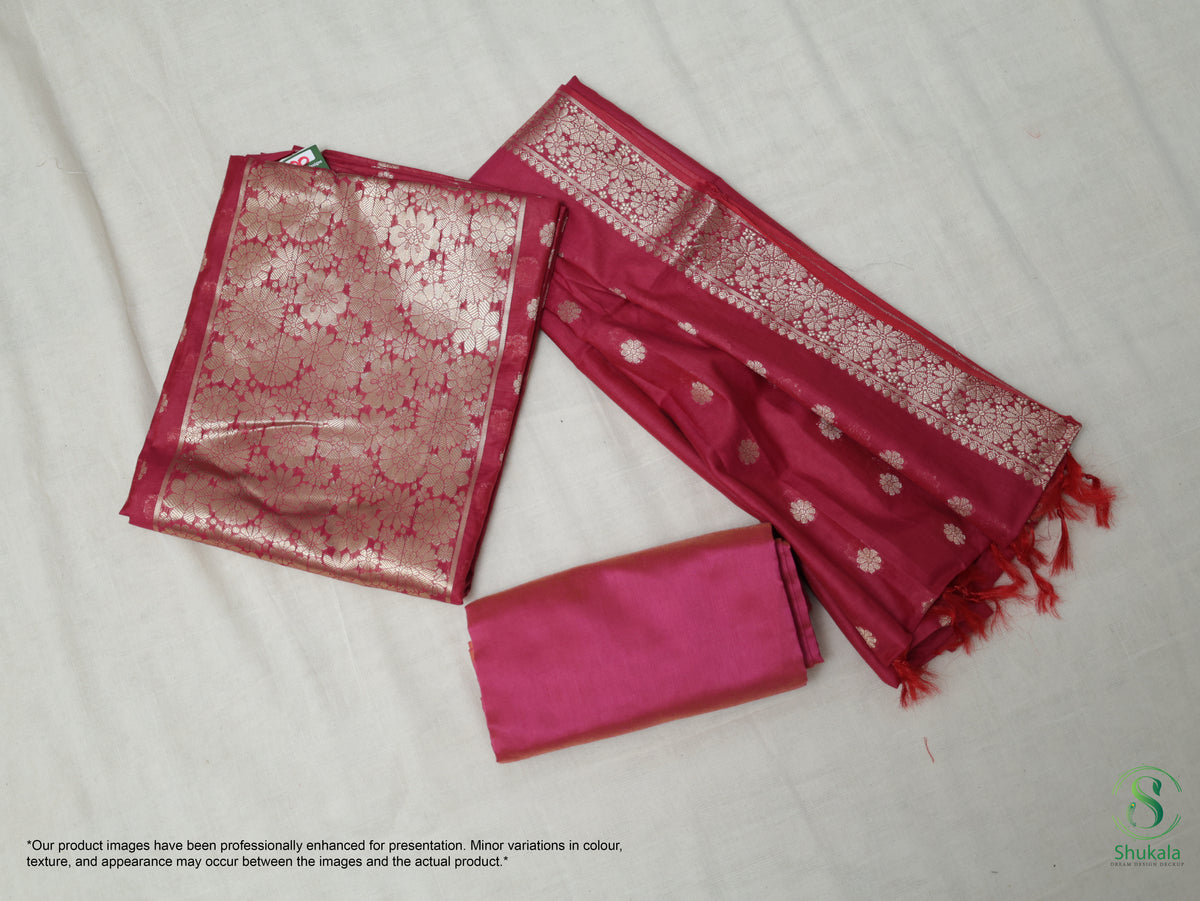 Ruby Pink & Yellow Ochre Floral Block Salwar Suit