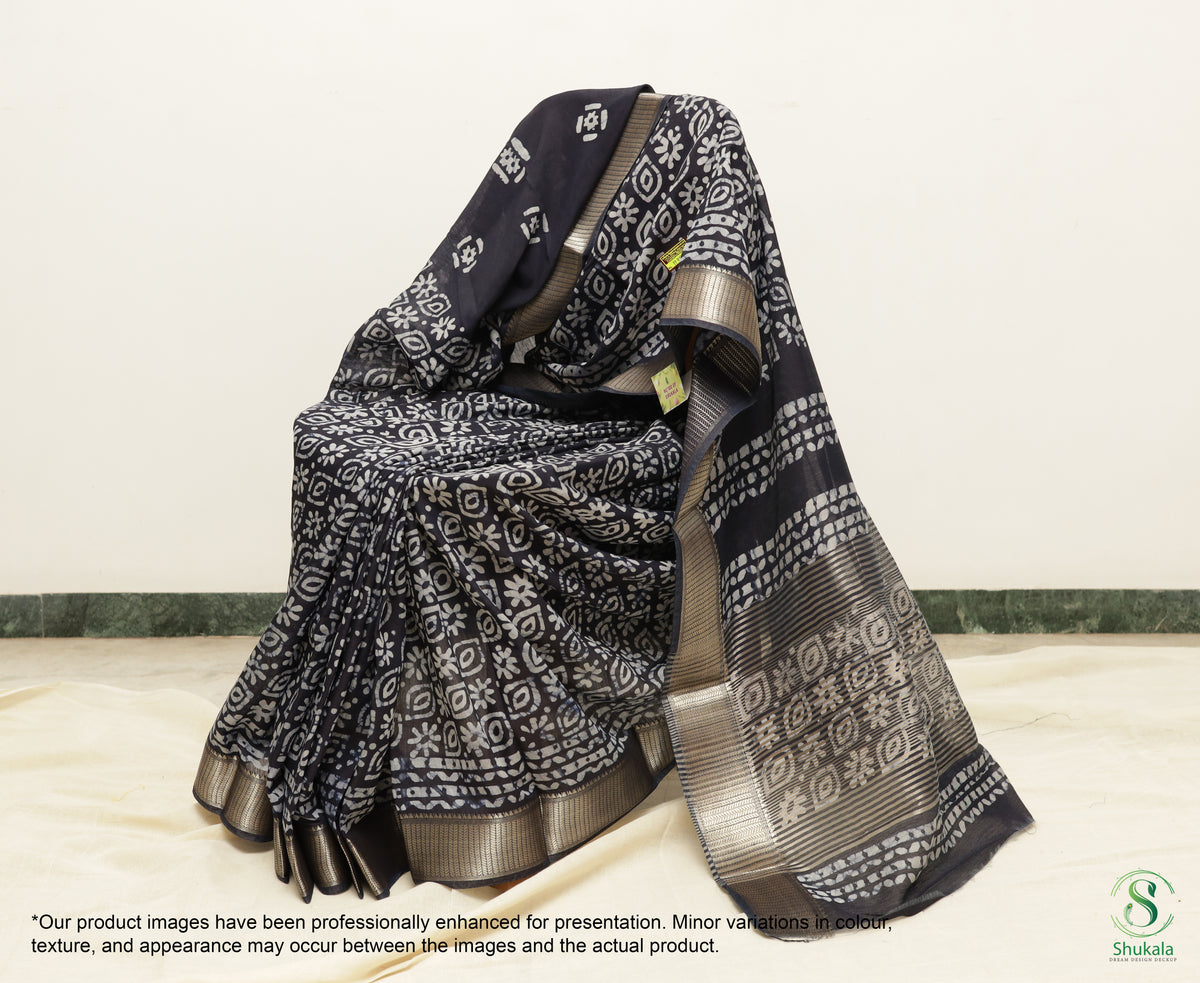 Navy Blue Batik Print Saree