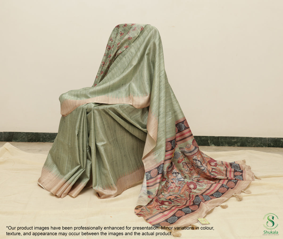 Sage Green Semi Tussar Saree