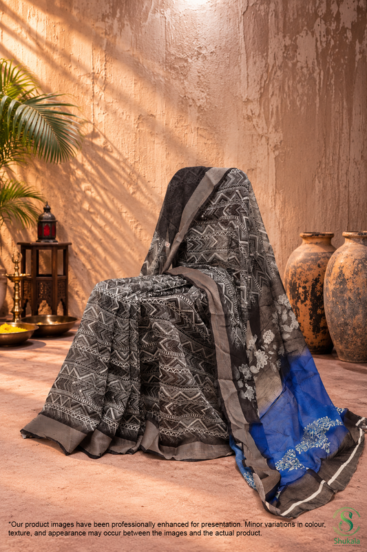 Onyx Black & Indigo Embellished Net Saree
