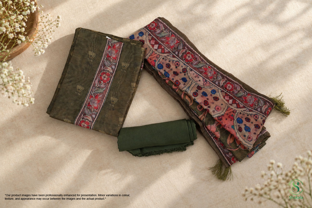 Moss Green Salwar Suit with Pitchkari Prints all Over