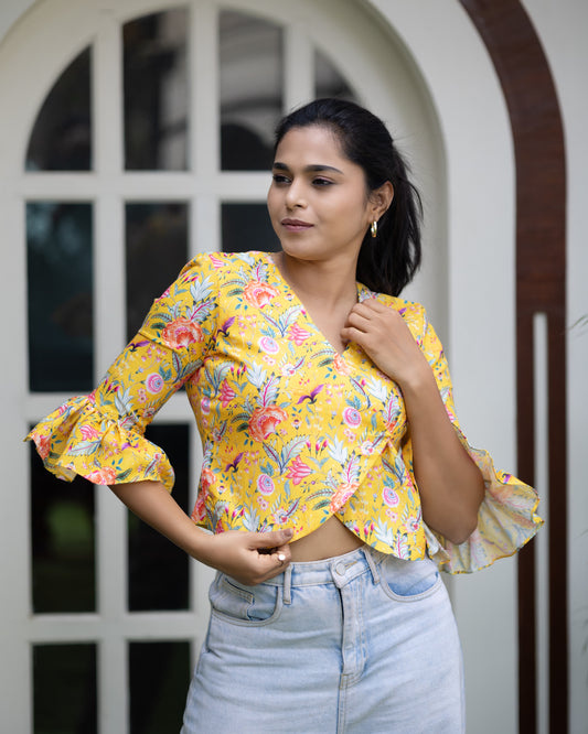 Trendy V-Cross, Ruffle Sleeve Tanker top