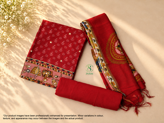 Maroon and Royal blue Chanderi silk suit
