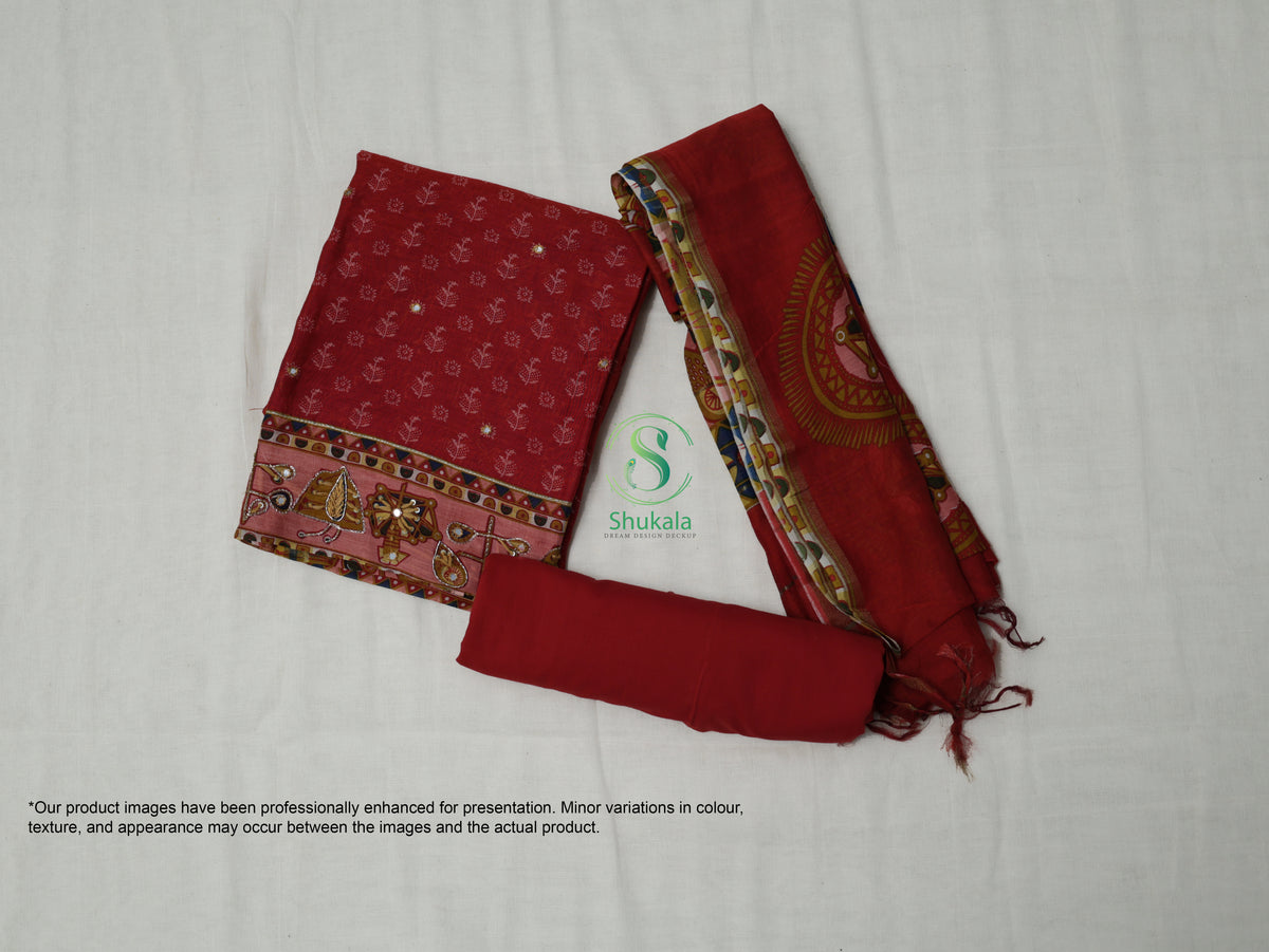 Maroon and Royal blue Chanderi silk suit