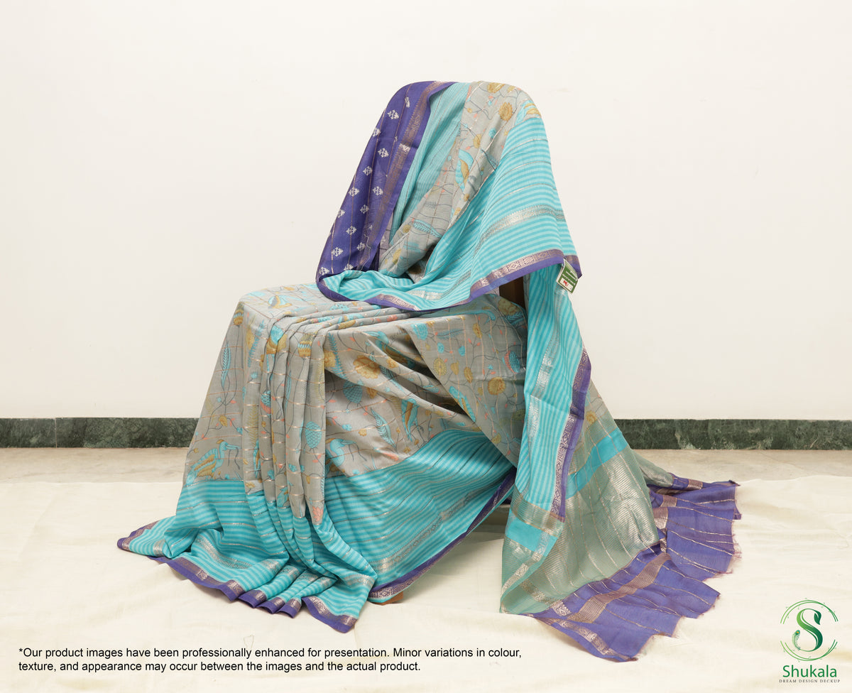 Sky & Royal Blue Ombre Saree
