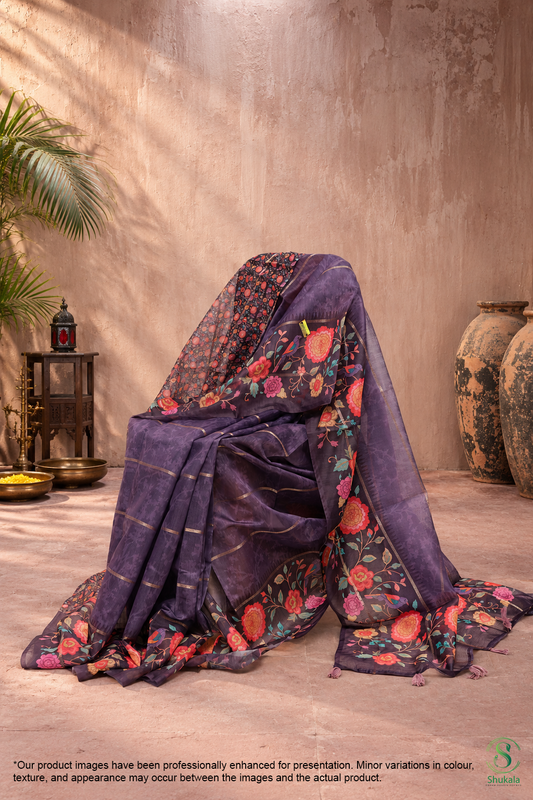 Twilight Mauve Scalloped Organza Saree