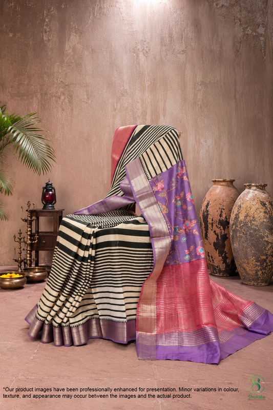 Monochrome Chevron & Fuchsia Saree