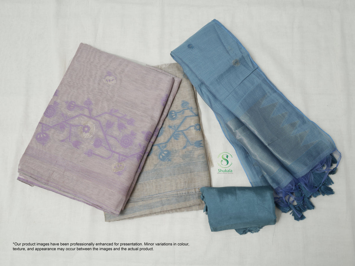 Beige & Ice Blue Jamdhani Salwar Suit