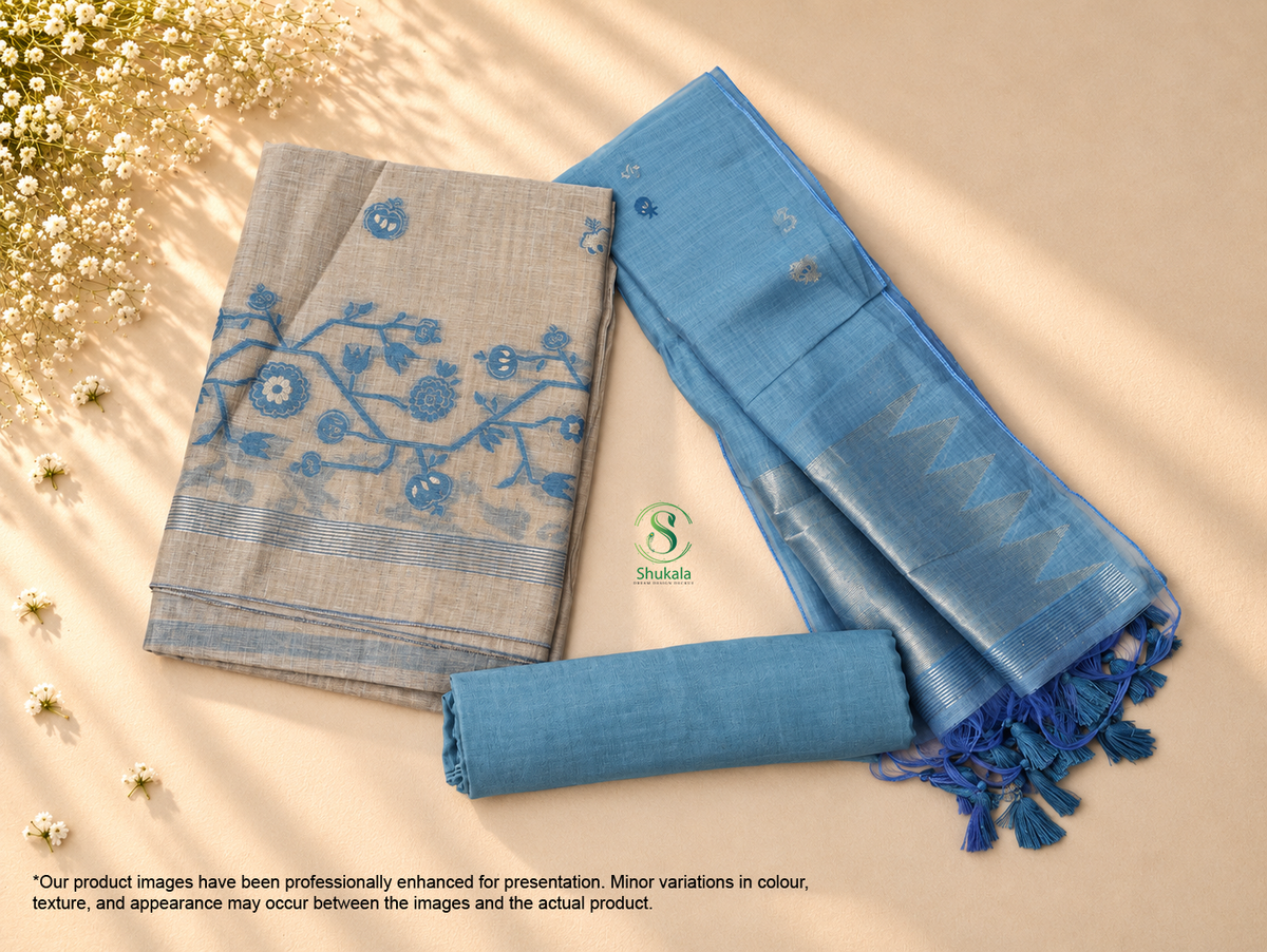 Beige & Ice Blue Jamdhani Salwar Suit