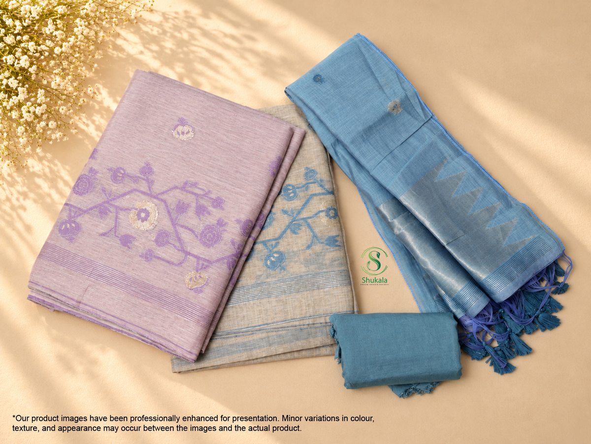 Beige & Ice Blue Jamdhani Salwar Suit