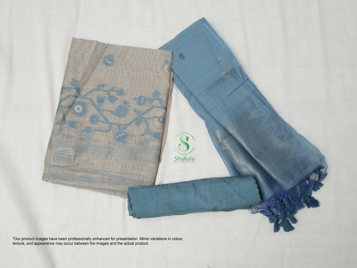 Beige & Ice Blue Jamdhani Salwar Suit