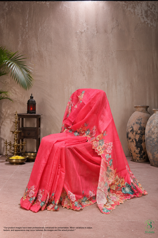 Fuchsia Pink Cut Work Designer Saree
