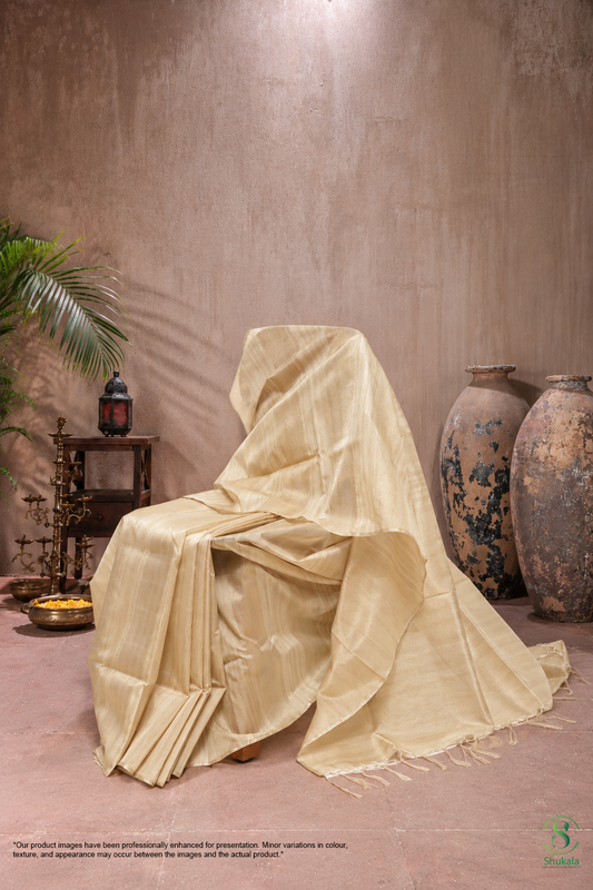 Ivory Cream Shimmer Silk Saree