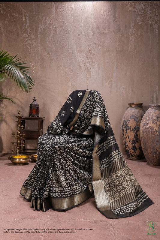 Navy Blue Batik Print Saree
