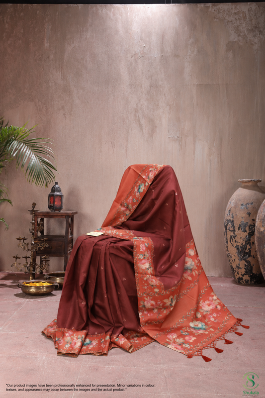 Rust Terracotta Hand-Embroidered Saree