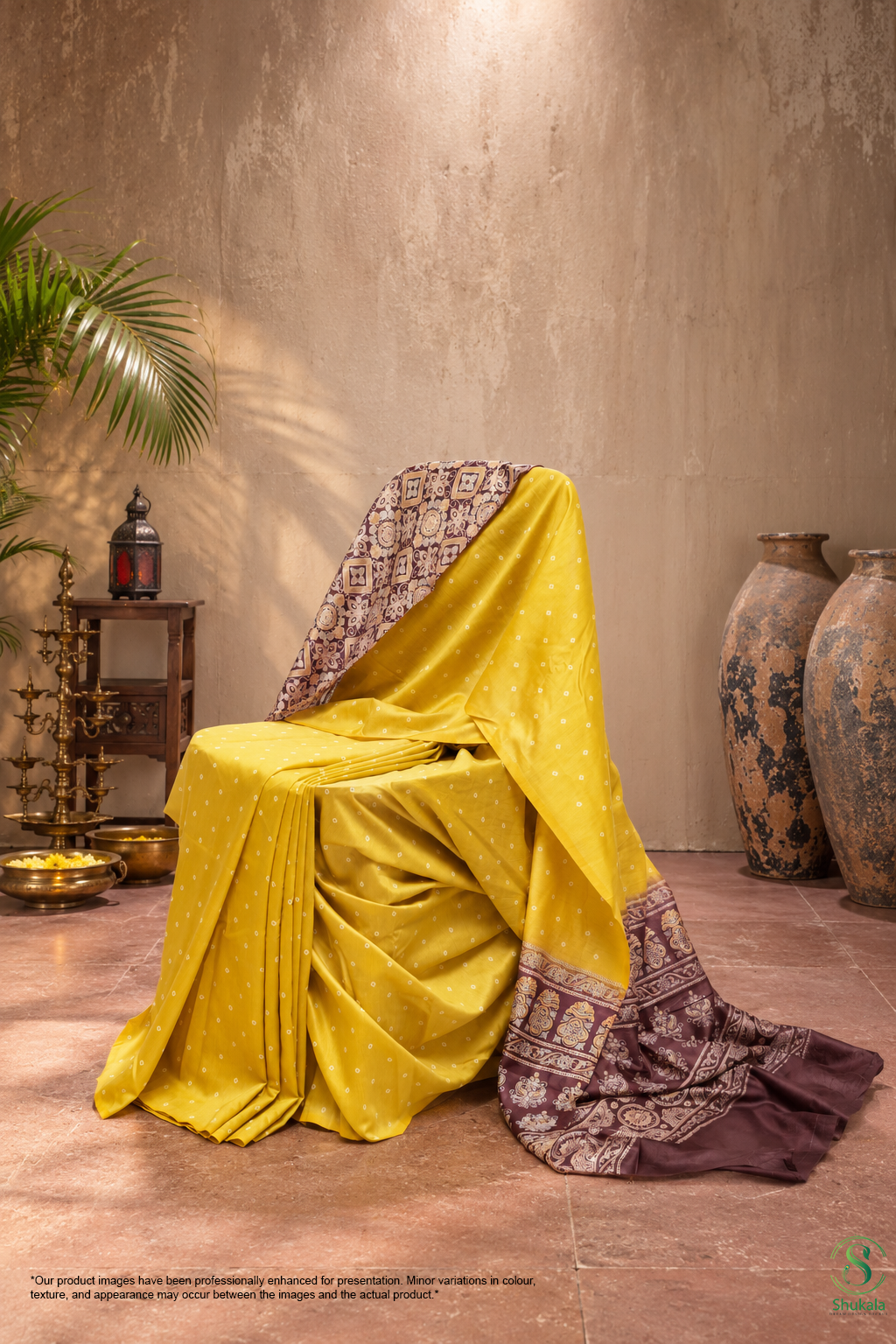 Mustard & Maroon Dual-Tone Festive Saree